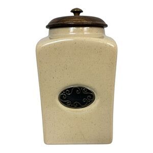 Pier 1 Imports India Rustic Beige Speckled Ceramic Canister